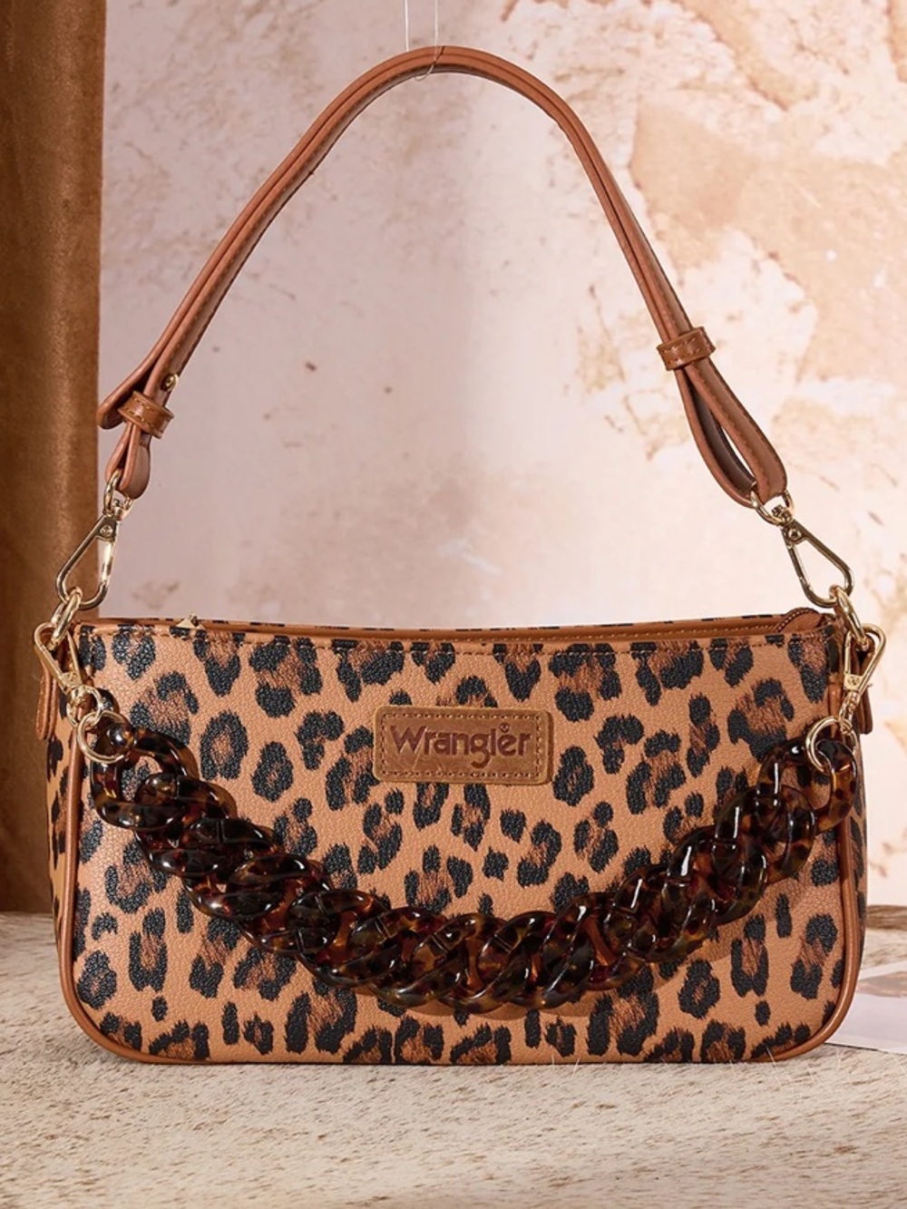 Wrangler Leopard Shoulder Bag in Brown and Black